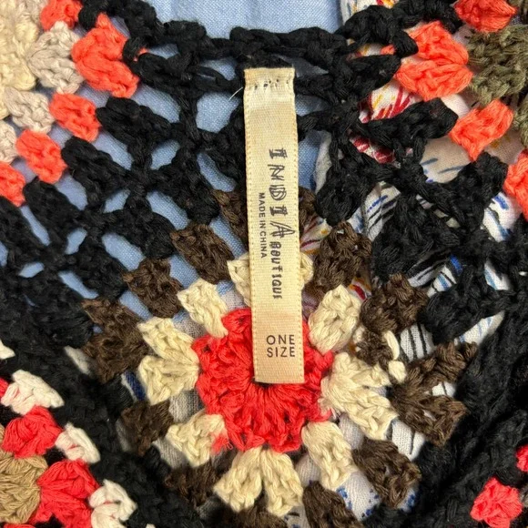 India Boutique Crochet Granny Square Womens One Size Black Boho Swimsuit Cover - Picture 7 of 11